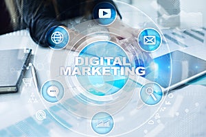 DIgital marketing technology concept. Internet. Online. SEO. SMM. Advertising.