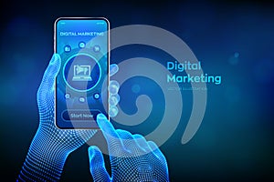 DIgital marketing technology concept on virtual screen. Internet. Online. Search Engine Optimisation. SEO. SMM. Advertising.