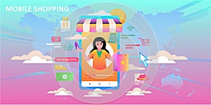 Digital marketing Vector illustration of shopping online