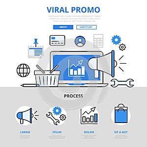 Digital marketing viral promo promotion concept flat line art vector icons