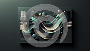 Dynamic Tech Elegance: Matte Black, Emerald Green, and Gold Abstract Halftone Art with Flowing Motion photo