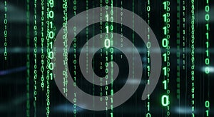 Digital Matrix Background with Falling Green Binary Code