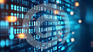 Digital matrix background with green binary code and glowing lights