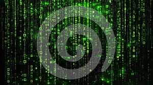 Digital matrix background with green binary code and patterns