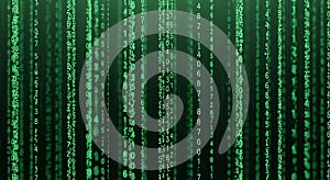 Digital Matrix Background Green Falling Code Binary Numbers on Dark