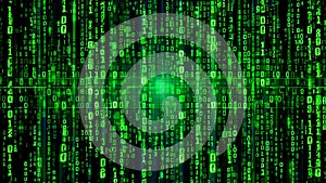 Digital Matrix Code Background with Falling Green Binary Characters