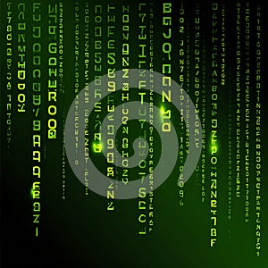 Digital Matrix Code Rain on a Dark Background