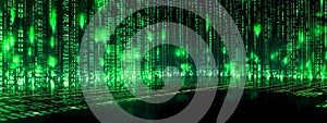 digital matrix, code virtual computer system, banner and background with copy space, made with Generative AI