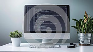 Digital matrix: creative wallpaper displaying lines of computer code, blending technology, design, evoking essence of