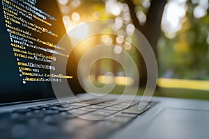 Digital matrix: creative wallpaper displaying lines of computer code, blending technology, design, evoking essence of