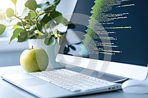 Digital matrix: creative wallpaper displaying lines of computer code, blending technology, design, evoking essence of