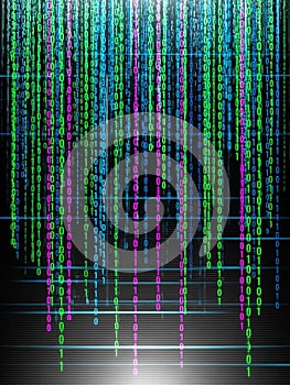 Digital Matrix of Falling Binary Code in Neon Colors technology data
