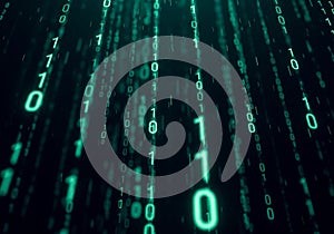 A digital matrix of green binary