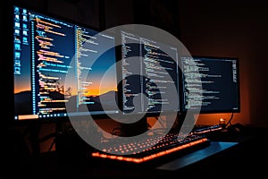 Digital Matrix: Lines of Code Flowing on a Computer Screen, Modern Programming Interface, Software Development Concept,