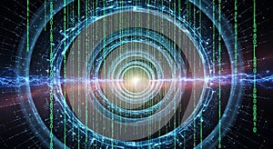 Digital Matrix Tunnel Binary Code Data Flow and Futuristic Technology