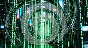 Digital Matrix Tunnel Futuristic Binary Code and Abstract Technology Background