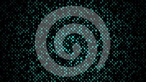 Digital matrix of turquoise ones and zeros falling down and flashing. Binary background concept of big data, computer