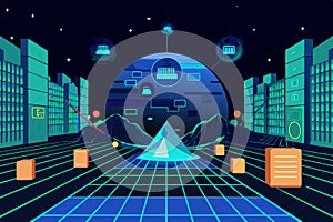 Digital Matrix Visualization with Binary Code and Glowing Blue Data Flow Representing Technology and Innovation in a High Tech