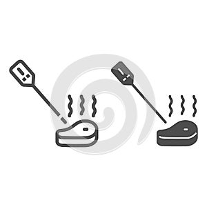 Digital meat thermometer line and solid icon, bbq concept, kitchen smart steak thermometer sign on white background