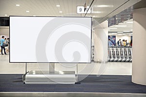 Digital Media blank advertising billboard in the airport , blank billboards public commercial with passengers, signboard for