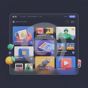 Digital media library interface 3d models digital interface