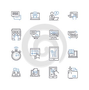 Digital media line icons collection. Interactivity, Convergence, Accessibility, Engagement, Virality, Innovation photo