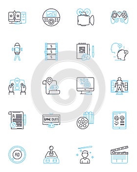 Digital media market linear icons set. Cybersecurity, Artificial Intelligence, Blockchain, Big Data, Virality, E photo