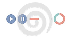 A digital media player interface with play, pause, and loading progress indicators