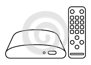 Digital media player setup box with remote controllers line art icon for apps and websites
