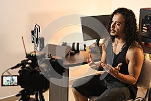 Digital Media Production. Content creator immersed in his studio