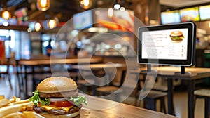 Digital Menu Board Mockup in Fast-Food Restaurant, AI Created