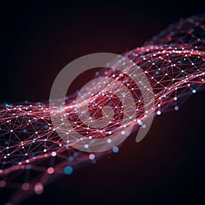 Digital mesh network featuring interconnected points and lines forming a wave-like structure.