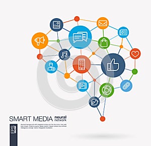 Digital mesh smart brain idea. Futuristic interact neural network grid connect. Social Media market service, communicate