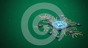 Artificial Intelligence (AI) Processor Microchip on Green Circuit Board
