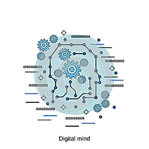 Digital mind, artificial intelligence, cyberspace technology vector concept