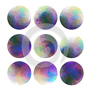 Digital modern stories watercolor circles planet social networks. A set of 9 highlight covers. Basic Covers Pink, green