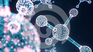 Digital molecules, atoms bacground. Grid structure, connection lines and dots. Molecule chemistry of connection lines