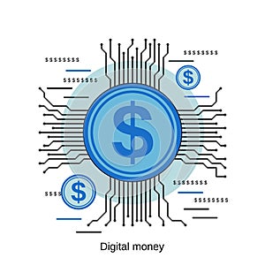 Digital money flat design vector concept