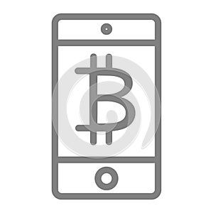 Digital money line icon. Smartphone and bitcoin sign vector illustration isolated on white. Payment outline style design