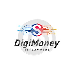 Digital money logo design concept vector, Simple Money Technology logo template, Icon Symbol, Creative design