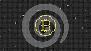 Digital money pixel bitcoin sign. Abstract background