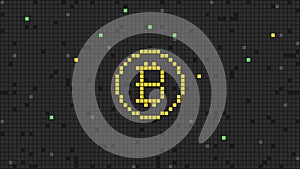 Digital money pixel bitcoin sign. Abstract background