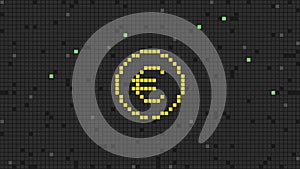 Digital money pixel euro sign. Abstract background