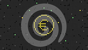 Digital money pixel euro sign. Abstract background