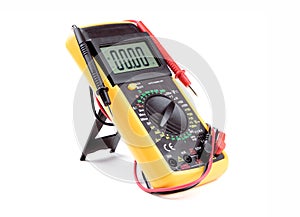 Digital multi-meter with probes isolated on a white background. Multitester. Voltage Tester. Voltmeter. Measuring tool