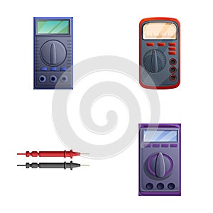 Digital multimeter icons set cartoon vector. Voltage, amperage, ohmmeter photo