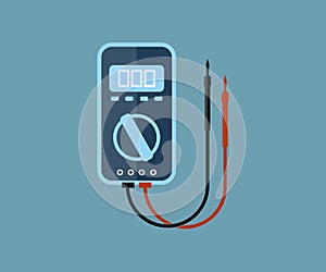 Digital multimeter logo design. Digital multimeter with probes for measuring voltage, current, resistance. vector design and illus