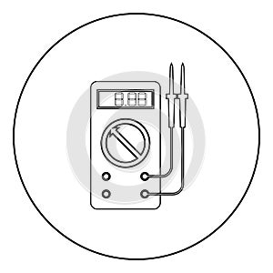 Digital multimeter for measuring electrical indicators AC DC voltage amperage ohmmeter power with probes icon in circle round photo