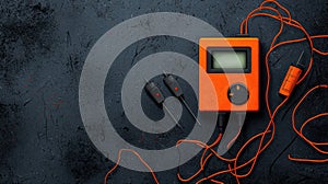 Digital multimeter with probes on dark background