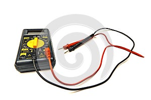 Digital multimeter with probes isolated on white background